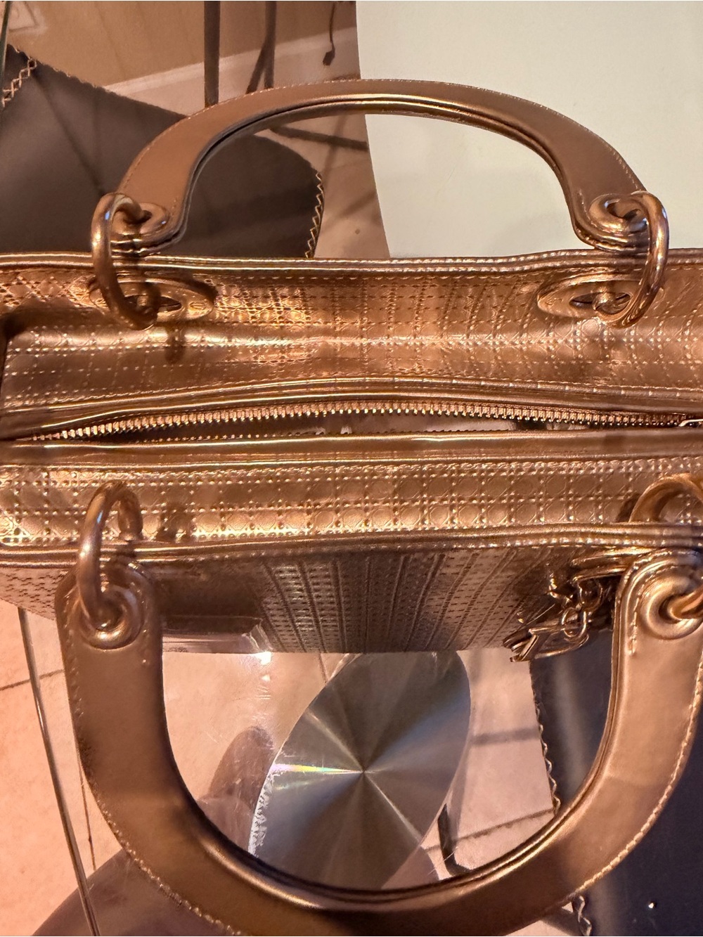 Bronze lady Dior Leather Top-Handle Women’s Bag - Picture 5 of 12